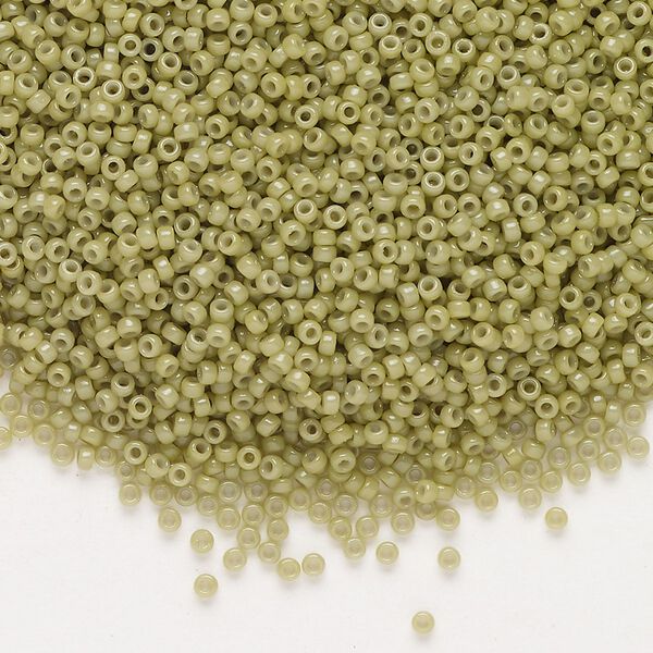 Seed bead, Miyuki, glass, pkg/250g, #15 rocaille, Duracoat® opaque outside dyed cactus (RR-4474). image number 0