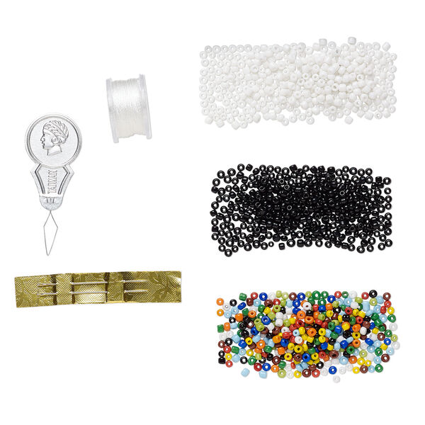Loom starter set 1pkg1, steel / rubber tree wood / glass, 12 x 2-1/2 inches with 7-inch looming length, 9-piece set. image number 1