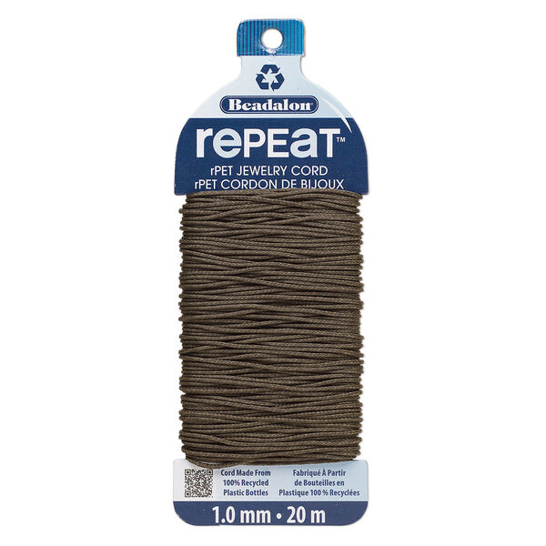 Cord, Beadalon® RePEaT™, recycled polyethylene, Earth, 1mm, 100-pound test. Sold per 20-meter card. image number 0