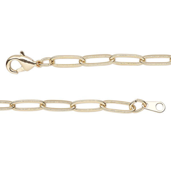 Chain, gold-finished brass, 3.8mm paperclip, 20 inches with lobster claw clasp. Sold individually. image number 0
