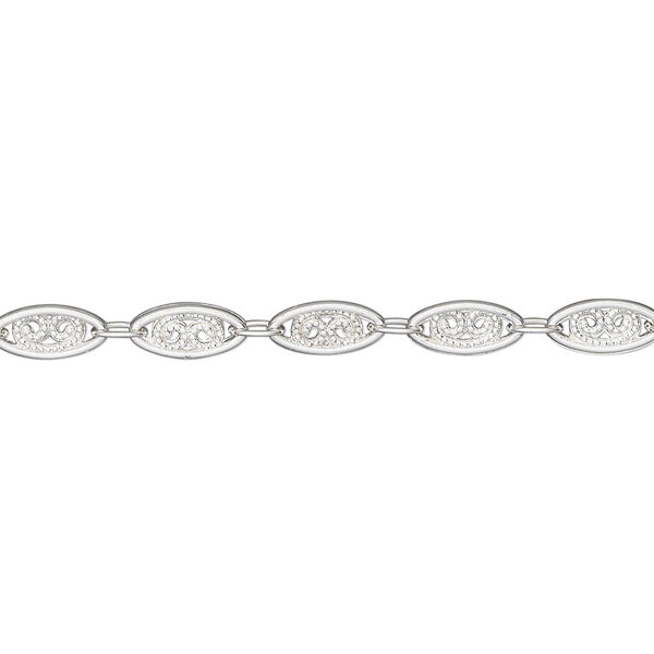 Chain, silver-plated "pewter" (zinc-based alloy), 4mm filigree. Sold per pkg of 5 feet. image number 0