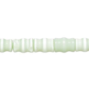 Bead, cat's eye glass (fiber optic glass ), mint green, 10x6mm-10x8mm carved tube. Sold per 14-inch strand, approximately 35 beads.