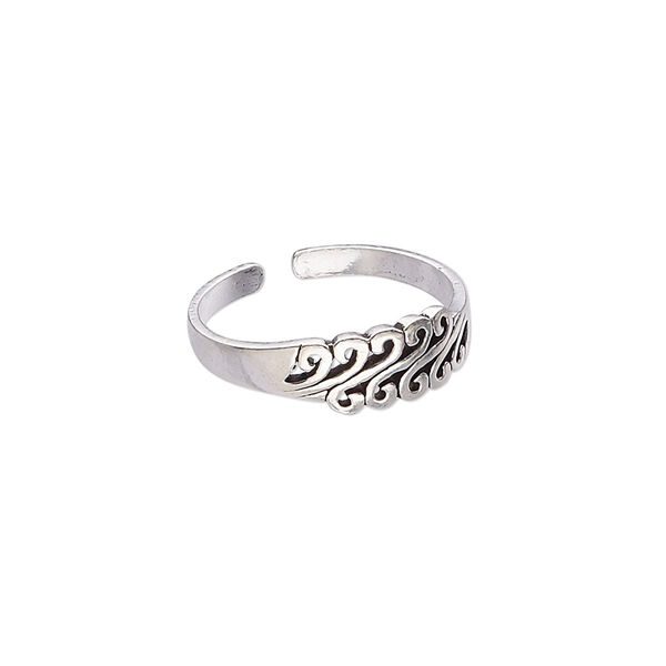 Ring, antiqued sterling silver, 5.5mm wide with swirl pattern, adjustable from size 5.5-7. Sold individually. image number 0
