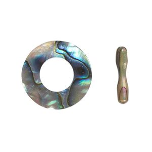 Clasp toggle 1pkg1 paua shell, 20mm round, 1-strand
