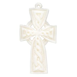 Bone 1pkg1, carved Celtic cross focal white 50x28mm