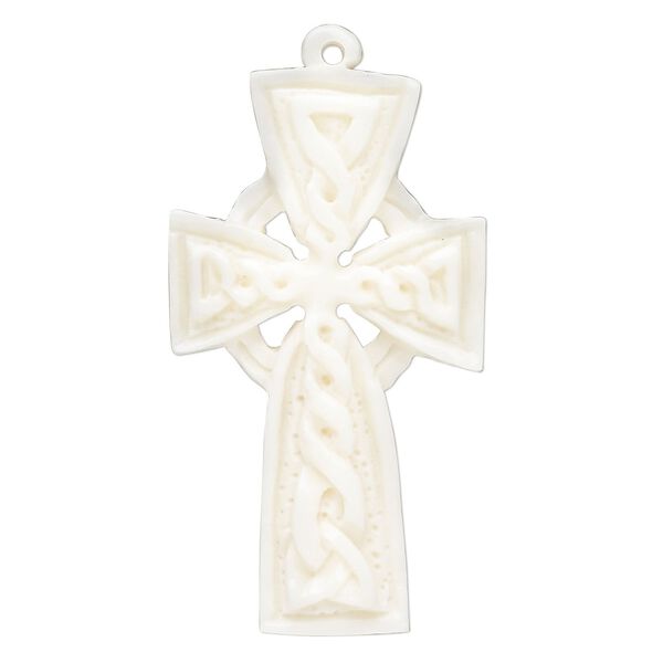 Bone 1pkg1, carved Celtic cross focal white 50x28mm image number 0