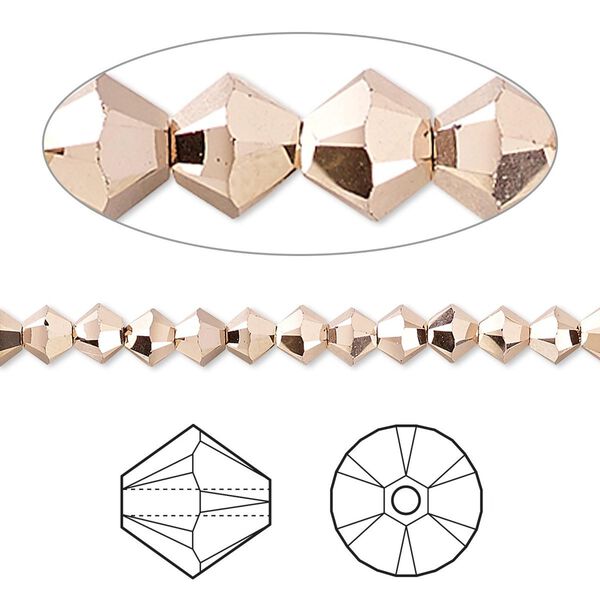 Bead 144pk crystal rose gold 2X 18Kt gold plate, Crystal Passions® 4mm bicone 5328 image number 0