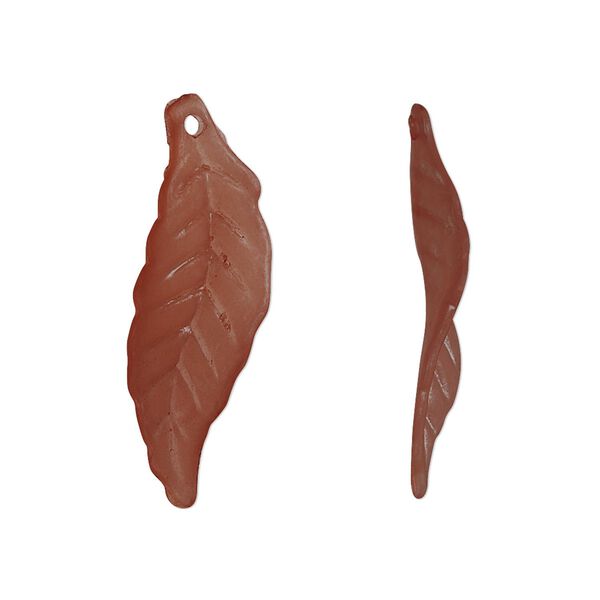 Focal, acrylic, frosted light brown, 30x10mm leaf with 0.5mm hole. Sold per pkg of 100. image number 0