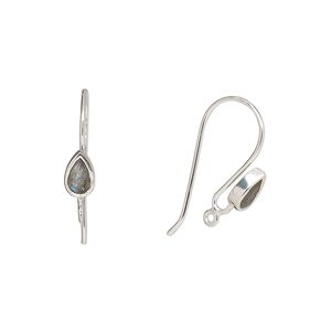 Ear wire fishhook 1pkg2 sterling silver / labradorite (natural), 16mm / 6x4mm teardrop / hand-cut / closed loop, 22 gauge 1 pair