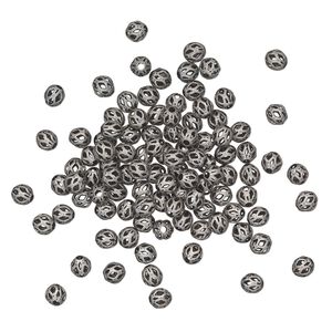 Bead, antique silver-plated brass, 4mm cutout round. Sold per pkg of 100.