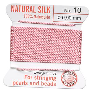 Thread, Griffin, silk, dark pink, size #10. Sold per 2-meter card (approximately 78 inches).