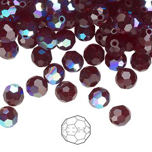 Bead 144pk garnet AB, Preciosa Czech crystal 6mm round