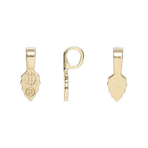 Bail, Aanraku&reg;, glue-on, gold-plated "pewter" (zinc-based alloy), 16x5.5mm with 9x5.5mm leaf flat base. Sold per pkg of 5.