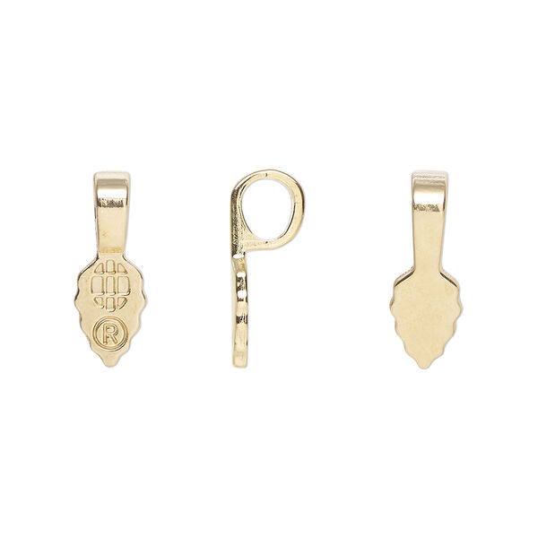 Bail, Aanraku&reg;, glue-on, gold-plated "pewter" (zinc-based alloy), 16x5.5mm with 9x5.5mm leaf flat base. Sold per pkg of 5. image number 0