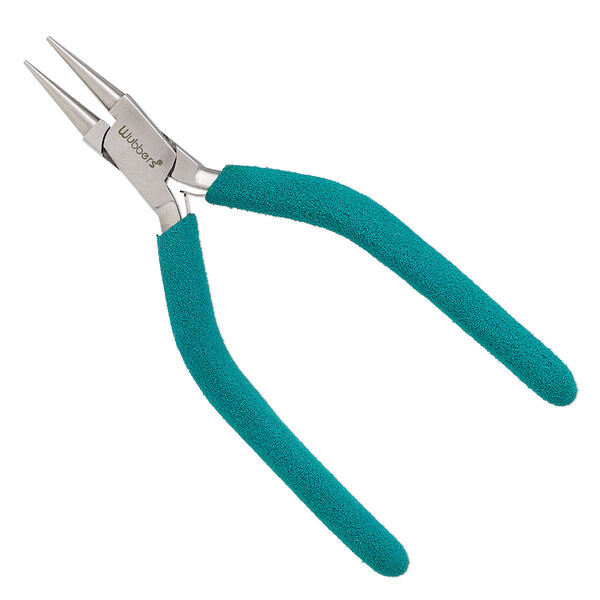 Pliers, Wubbers®, round-nose, stainless steel and rubber, turquoise green, 6.5 inches. image number 0