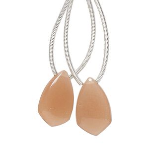 Peach moonstone 1pkg2, hand-cut top-drilled puffed kite bead natural 17x10mm