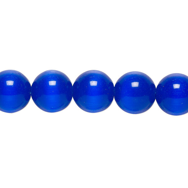 Bead, cat's eye glass (fiber optic glass), dark blue, 10mm round, quality grade. Sold per 15-1/2" to 16" strand. image number 0