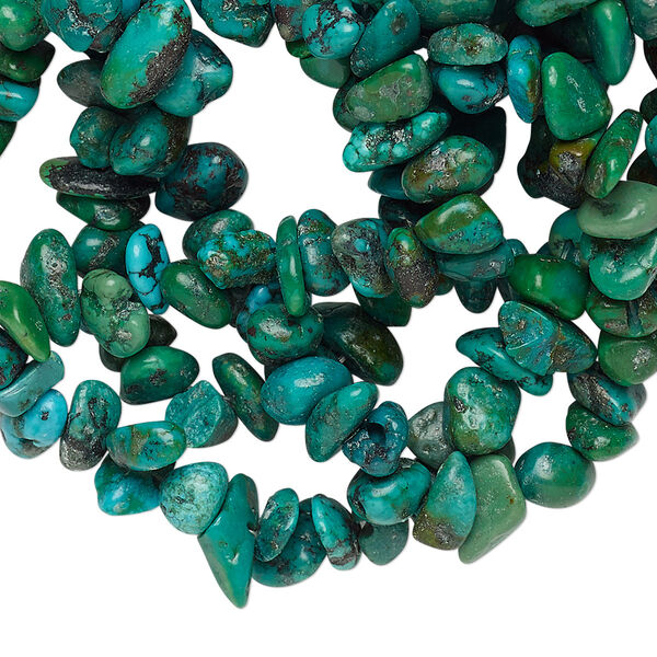 Bead mix, turquoise (dyed / stabilized), blue / green / green-brown, small chip, Mohs hardness 5 to 6. Sold per pkg of (3) 34-inch strands. image number 0