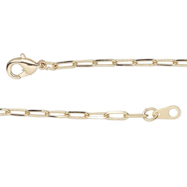 Chain, gold-finished brass, 2.4mm paperclip, 24 inches with lobster claw clasp. Sold individually. image number 0