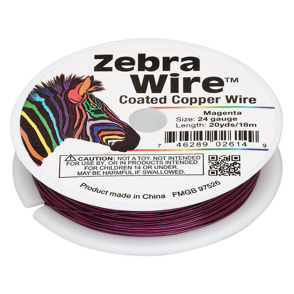 Wire, Zebra Wire™, color-coated copper, magenta, round, 24 gauge. Sold per 20-yard spool. image number 0