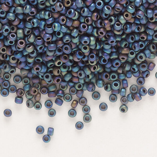 Seed bead, Miyuki, glass, pkg/25g, #11 rocaille, opaque matte rainbow black, (RR-401FR). image number 0