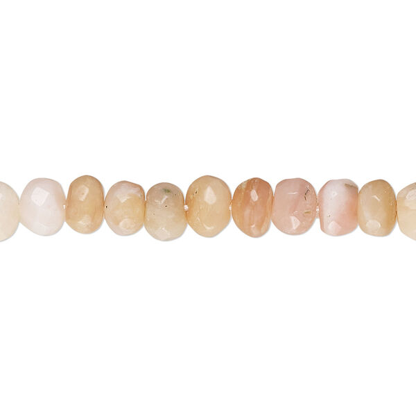Bead, pink opal (natural), light, 6x4mm-7x5mm hand-cut tumbled faceted rondelle, C+ grade, Mohs hardness 5 to 6-1/2. Sold per 14-inch strand, approximately 90 beads. image number 0