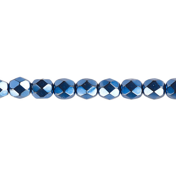 Bead, Czech fire-polished glass, opaque dark blue carmen, 6mm faceted round. Sold per pkg of 1,200 (1 mass). image number 0