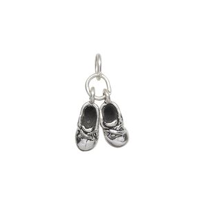 Charm, antiqued sterling silver, 10x5mm pair of baby shoes. Sold individually.