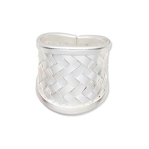 Ring, silver-plated copper, 25mm wide with woven design, adjustable. Sold individually.
