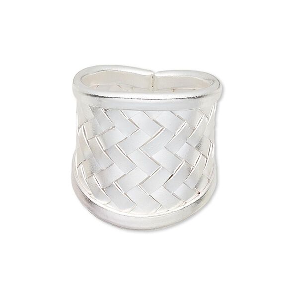 Ring, silver-plated copper, 25mm wide with woven design, adjustable. Sold individually. image number 0