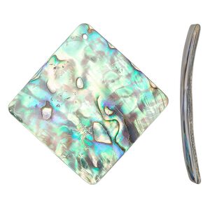 Focal, paua shell (natural), 52x52mm diamond, Mohs hardness 3-1/2. Sold individually.