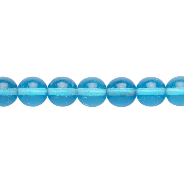 Bead, Czech glass druk, transparent turquoise blue, 8mm round. Sold per 15-1/2" to 16" strand. image number 0