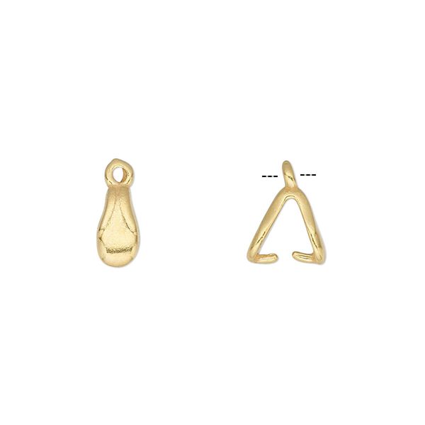 Bail, JBB Findings, ice-pick, gold-plated pewter (tin-based alloy), 8x4mm double-sided teardrop with 6mm grip length. Sold per pkg of 4. image number 0