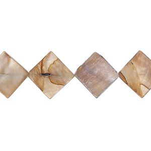 Bead, mother-of-pearl shell (dyed), golden brown, 10mm flat diamond with 0.6-0.8mm hole, Mohs hardness 3-1/2. Sold per 15-inch strand.