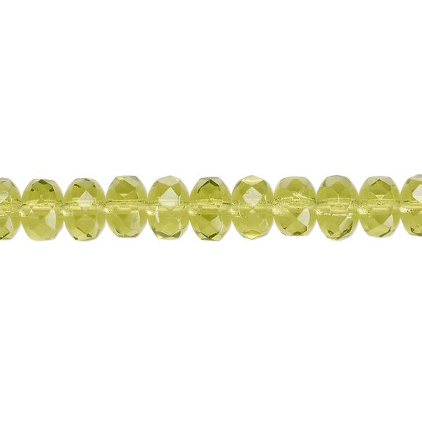 Bead, Czech fire-polished glass, olivine, 7x5mm faceted rondelle. Sold per 15-1/2" to 16" strand. image number 0