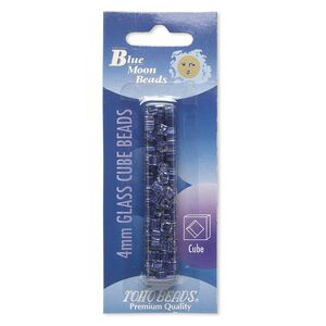 Seed bead, glass, pkg/13g, 4mm cube, translucent purple color-lined clear.