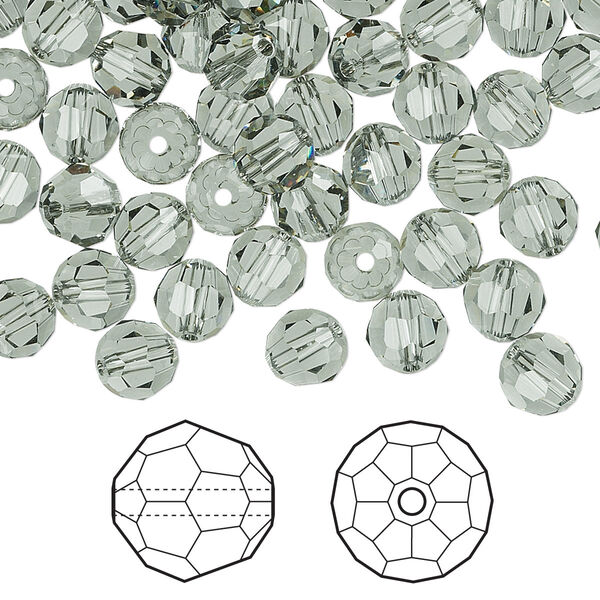 Bead 144pk black diamond, Crystal Passions® 6mm round 5000 image number 0