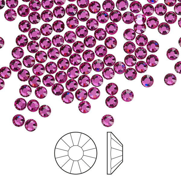Flat back 1440pk fuchsia foil back, Preciosa Viva 12® Czech crystal rhinestone 3-3.2mm chaton rose round SS12 image number 0