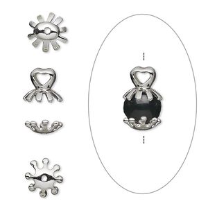 Bead cap, antique silver-plated bronze, 15x8mm with 8x7mm heart and 7.5x7.5mm bottom cap, fits 8-10mm bead. Sold per 2-piece set.