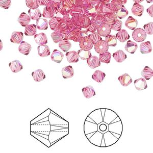 Bead 1440pk rose AB, Swarovski® 4mm XILION bicone 5328