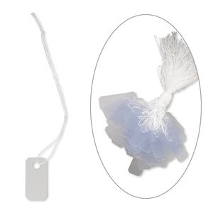 Tag, PVC plastic and cotton, white and transparent frosted white, 4/5 x 2/5 inch. Sold per pkg of 100.