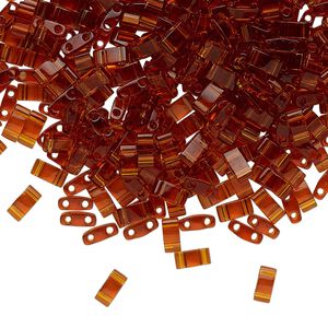 Seed bead, TILA®, glass, pkg/250g, 5x2.3mm half tila rectangle, transparent dark amber, (HTL-134).