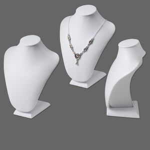 Display, necklace, leatherette, white, 9 x 7 x3-1/2 inches. Sold individually.