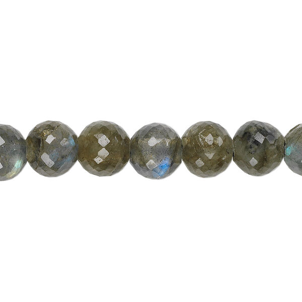 Bead, labradorite (natural), 8mm hand-cut faceted round, B grade, Mohs hardness 6 to 6-1/2. Sold per pkg of 10. image number 0