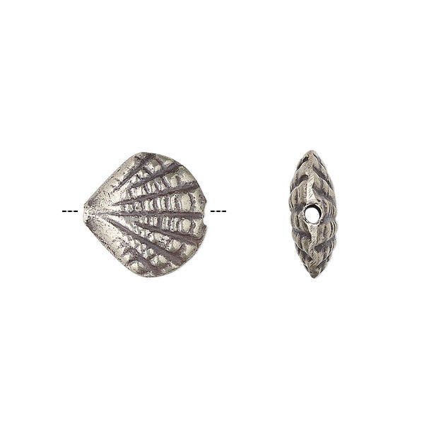 Bead, Hill Tribes, antiqued sterling silver, 13mm double-sided puffed shell. Sold individually. image number 0