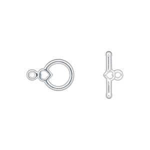 Clasp toggle 1pkg10 silver-plated "pewter" (zinc alloy), 10x9mm heart, 1-strand