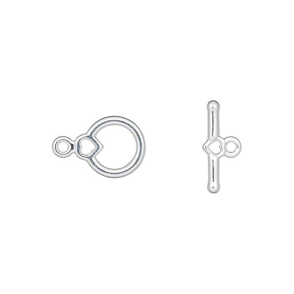 Clasp toggle 1pkg10 silver-plated "pewter" (zinc alloy), 10x9mm heart, 1-strand image number 0