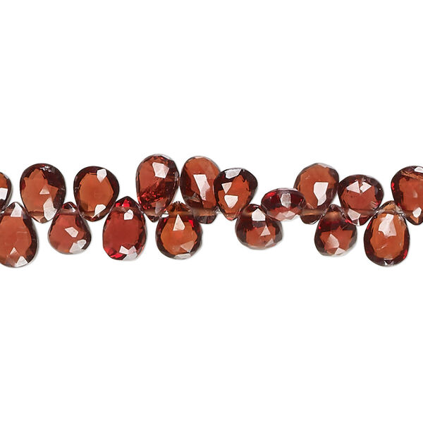 Bead, garnet (natural), 5x4mm-8x6mm hand-cut top-drilled faceted puffed teardrop, B+ grade, Mohs hardness 7 to 7-1/2. Sold per 8-inch strand, approximately 70 beads. image number 0