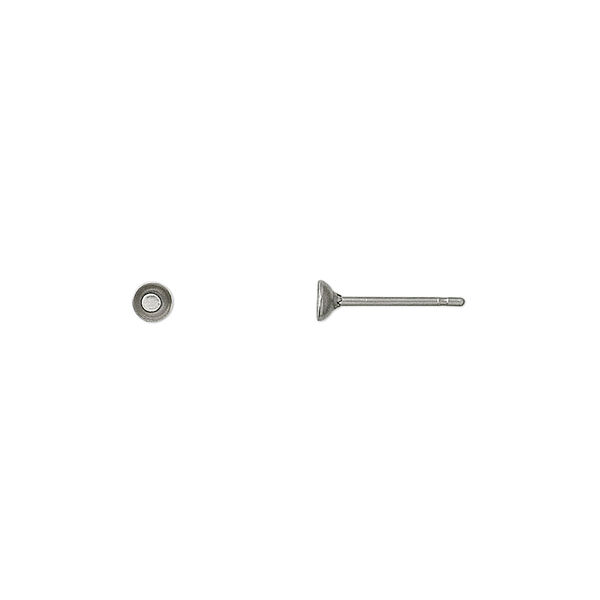 Earstud, stainless steel, 3mm cup, fits 3-5mm bead. Sold per pkg of 50 pairs. image number 0