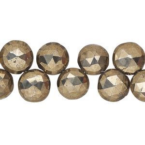 Bead, oxidized pyrite (natural), 9-11mm hand-cut top-drilled faceted puffed flat round with 0.4-1.1mm hole, B- grade, Mohs hardness 6. Sold per 7-inch strand.